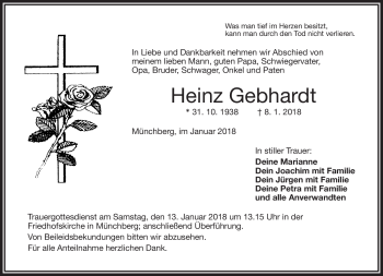 Traueranzeige von Heinz Gebhardt von Frankenpost