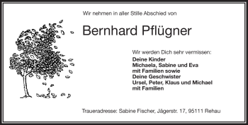 Traueranzeige von Bernhard Pflügner von Frankenpost