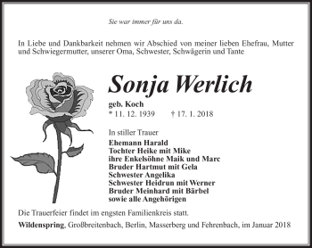 Traueranzeige von Sonja Werlich von Südthüringer Presse