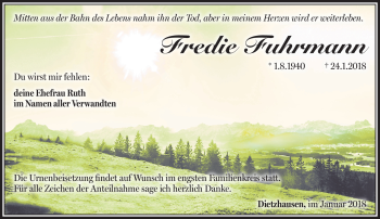 Traueranzeige von Fredie Fuhrmann von Südthüringer Presse