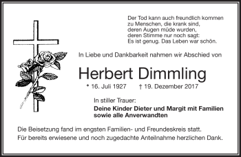 Traueranzeige von Herbert Dimmling von Frankenpost