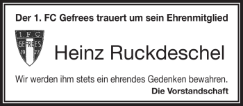 Traueranzeige von Heinz Ruckdeschel von Frankenpost