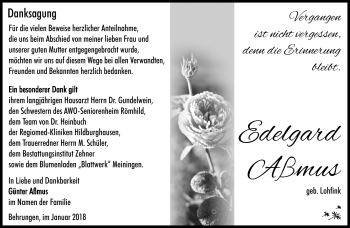 Traueranzeige von Edelgard Aßmus von Südthüringer Presse