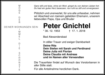Traueranzeige von Peter Gnichtel von Frankenpost