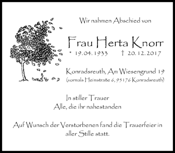 Traueranzeige von Herta Knorr von Frankenpost