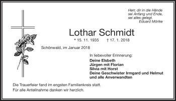 Traueranzeige von Lothar Schmidt von Frankenpost