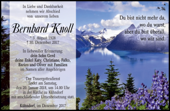 Traueranzeige von Bernhard Knoll von Südthüringer Presse