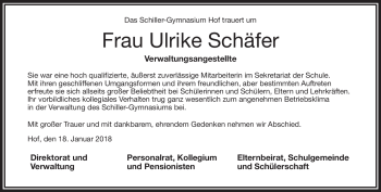 Traueranzeige von Ulrike Schäfer von Frankenpost