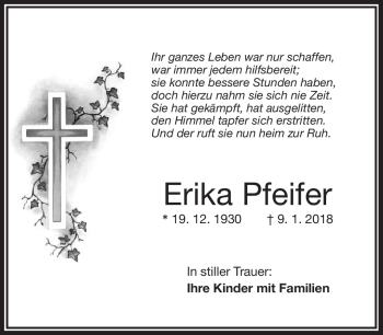 Traueranzeige von Erika Pfeifer von Frankenpost