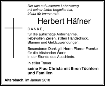 Traueranzeige von Herbert Häfner von Südthüringer Presse