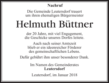 Traueranzeige von Helmuth Büttner von Südthüringer Presse