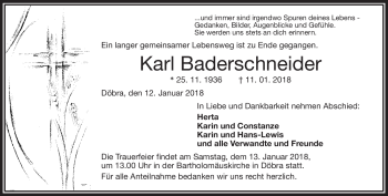 Traueranzeige von Karl Baderschneider von Frankenpost
