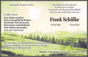 Traueranzeige von Frank Schülke von Südthüringer Presse