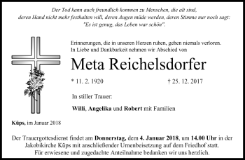 Traueranzeige von Meta Reichelsdorfer von Neue Presse Coburg