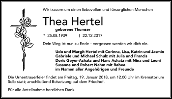 Traueranzeige von Thea Hertel von Frankenpost
