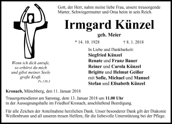 Traueranzeige von Irmgard Künzel von Neue Presse Coburg