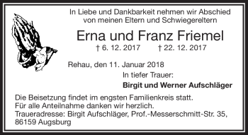 Traueranzeige von ErnaFranz FriemelFriemel von Frankenpost
