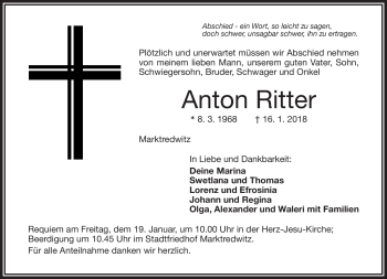 Traueranzeige von Anton Ritter von Frankenpost