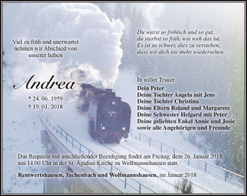 Traueranzeige von Andrea Ulbrich von Südthüringer Presse