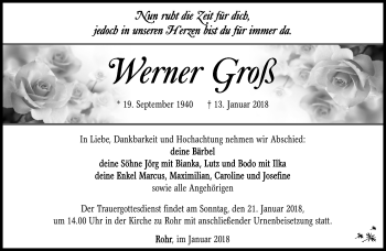 Traueranzeige von Werner Groß von Südthüringer Presse