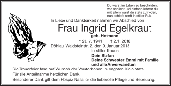 Traueranzeige von Ingrid Egelkraut von Frankenpost