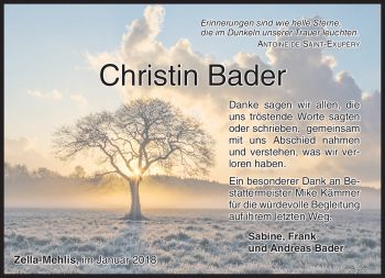 Traueranzeige von Christin Bader von Südthüringer Presse