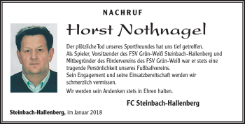 Traueranzeige von Horst Nothnagel von Südthüringer Presse