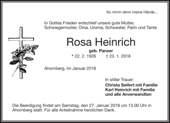 Traueranzeige von Rosa Heinrich von Frankenpost