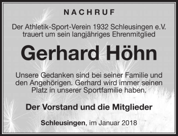 Traueranzeige von Gerhard Höhn von Südthüringer Presse