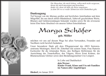 Traueranzeige von Marga Schäfer von Südthüringer Presse