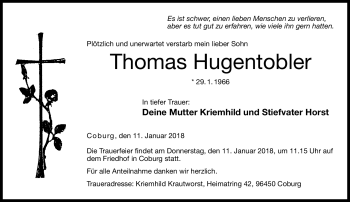 Traueranzeige von Thomas Hugentobler von Neue Presse Coburg