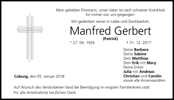 Traueranzeige von Manfred Gerbert von Neue Presse Coburg