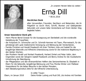 Traueranzeige von Erna Dill von Neue Presse Coburg