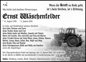Traueranzeige von Ernst Wäschenfelder von Südthüringer Presse