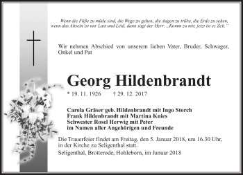 Traueranzeige von Georg Hildenbrandt von Südthüringer Presse