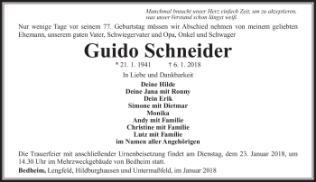 Traueranzeige von Guido Schneider von Südthüringer Presse
