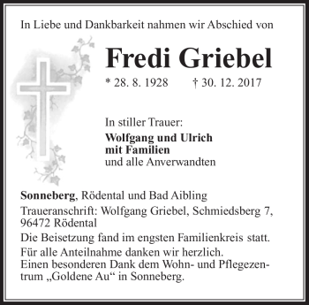 Traueranzeige von Fredi Griebel von Südthüringer Presse