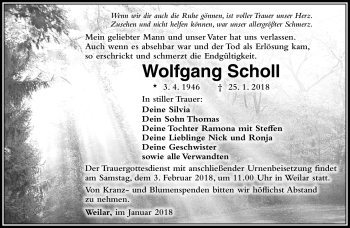 Traueranzeige von Wolfgang Scholl von Südthüringer Presse