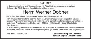 Traueranzeige von Werner Dobner von Frankenpost
