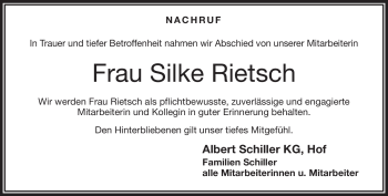 Traueranzeige von Silke Rietsch von Frankenpost