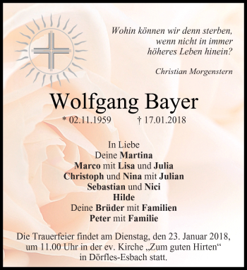 Traueranzeige von Wolfgang Bayer von Neue Presse Coburg