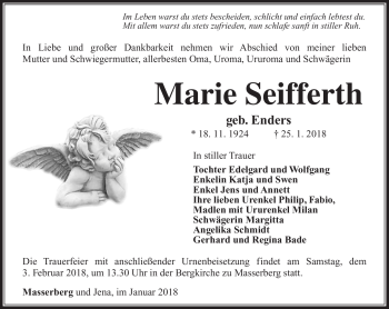 Traueranzeige von Marie Seifferth von Südthüringer Presse