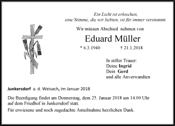 Traueranzeige von Eduard Müller von Neue Presse Coburg