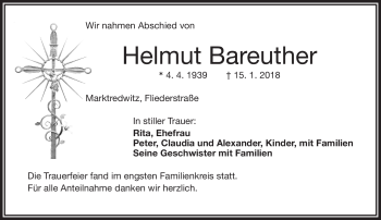 Traueranzeige von Helmut Bareuther von Frankenpost