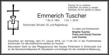 Traueranzeige von Emmerich Tuscher von Frankenpost