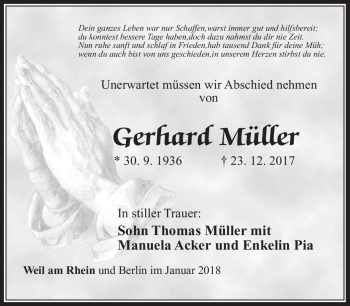 Traueranzeige von Gerhard Müller von Südthüringer Presse