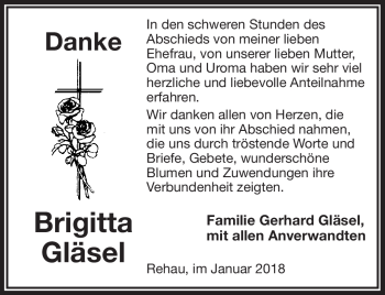 Traueranzeige von Brigitta Gläsel von Frankenpost