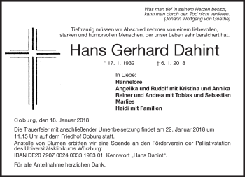 Traueranzeige von Gerhard Dahint von Neue Presse Coburg