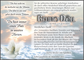 Traueranzeige von Bruno Döll von Südthüringer Presse
