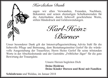 Traueranzeige von Karl-Heinz Börner von Südthüringer Presse